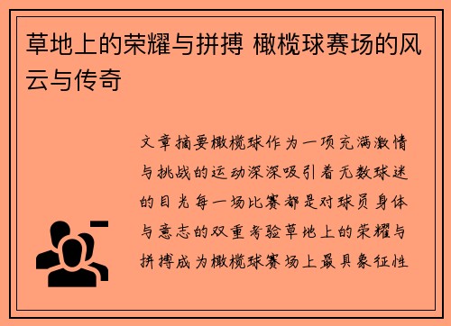 草地上的荣耀与拼搏 橄榄球赛场的风云与传奇